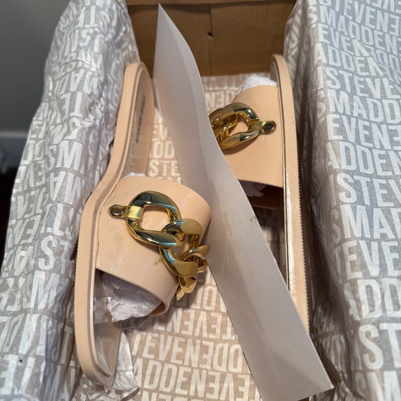 Steve Madden DRIPS Chain Slide Sandals — Bright Nude/Gold — Size 9 - Picture 6 of 6